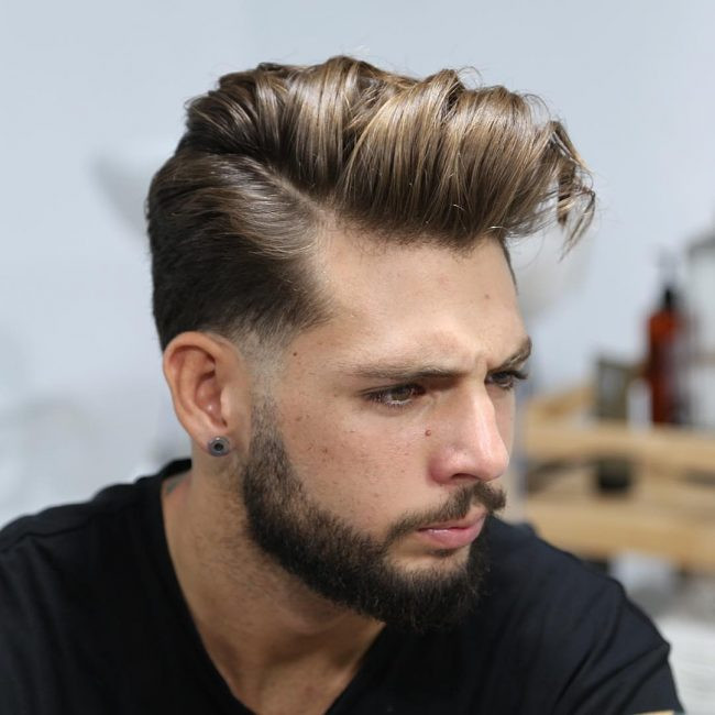 Cool Waved Pompadour Medium Length Hairstyles for Men