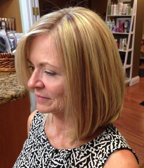Highlighted Bob Ear Length Hairstyles for Women Over 50s
