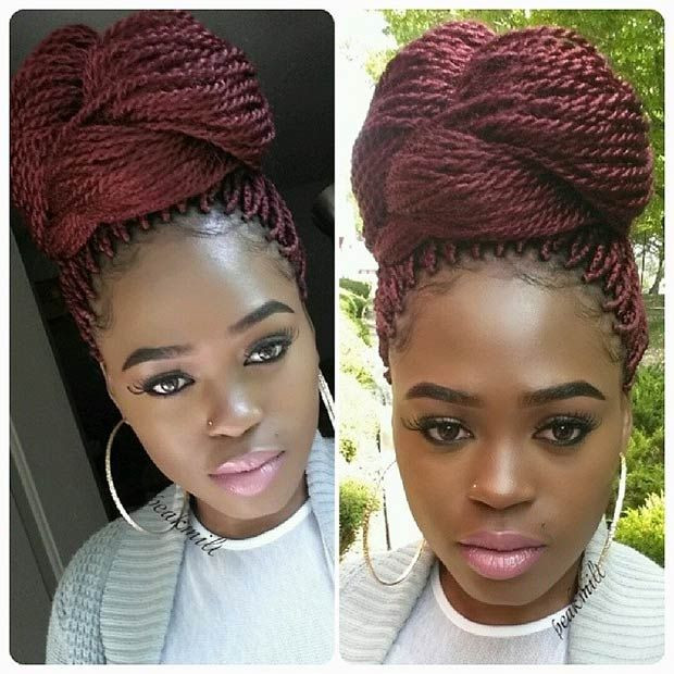 Gorgeous Burgundy Twist Out Hair Crochet Braid Hairstyles for Women
