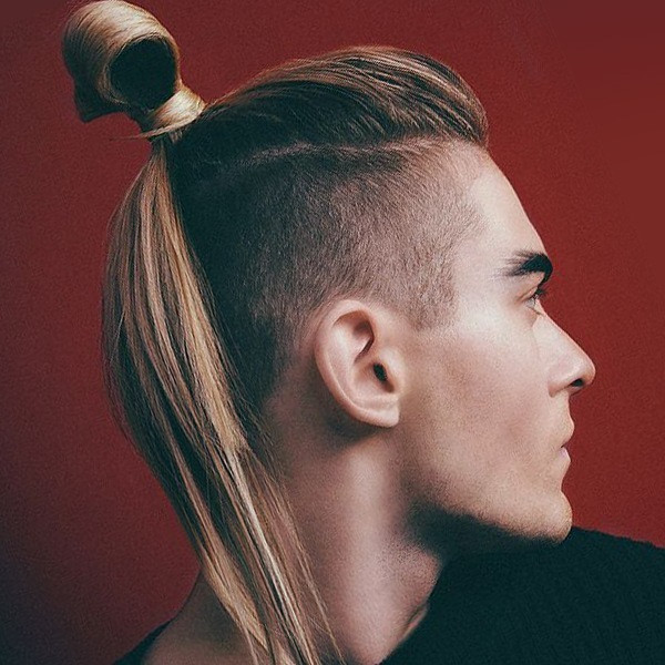 Top Ponytail with Shaved Sides Medium Length Hairstyles For Men