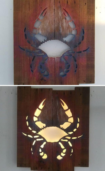 Pallet glowing crab art