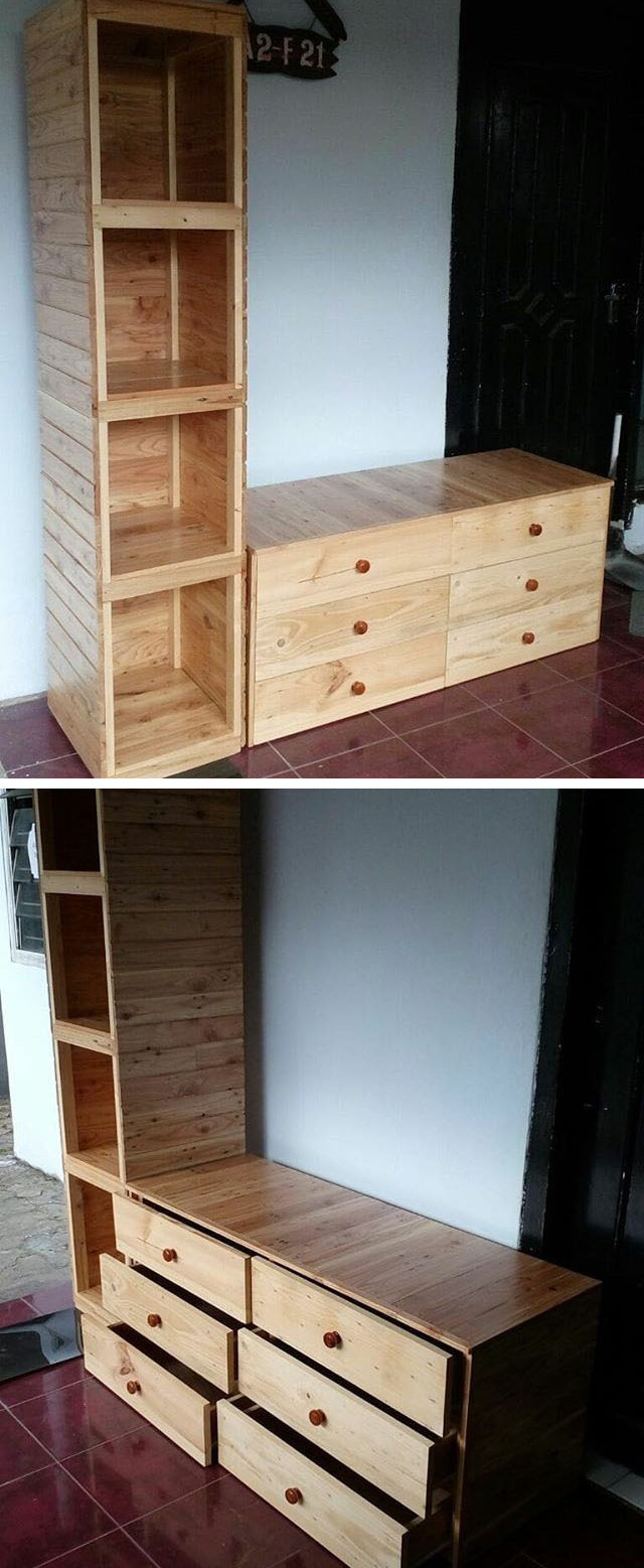 Pallet shelf with drawers