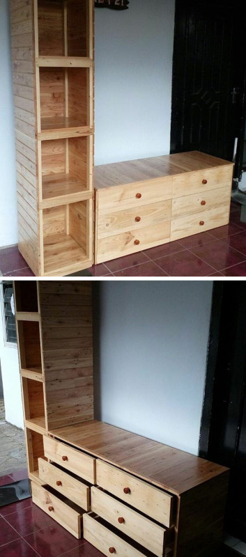 Pallet shelf with drawers