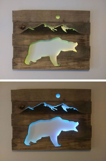 Pallet glowing bear wall art
