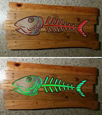 Pallet Glowing Fish Shelf Art