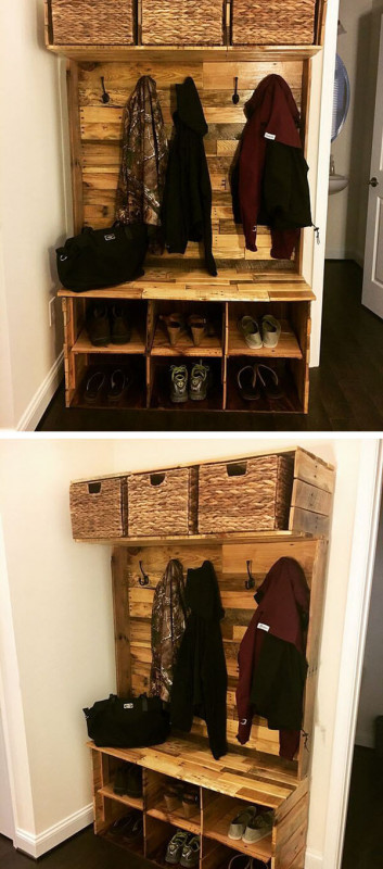 Pallet wall with storage box