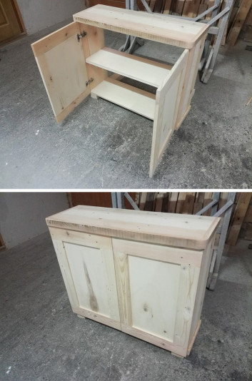 pallet side table with storage boxes