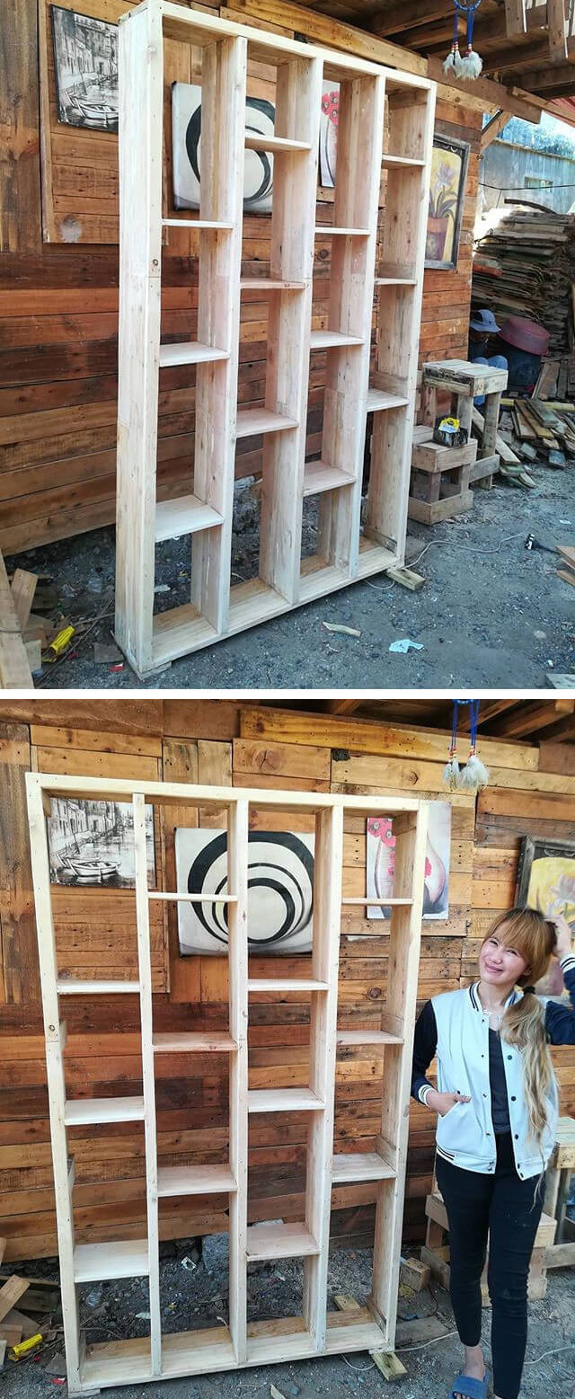 pallet wall shelf with multiple storage layer