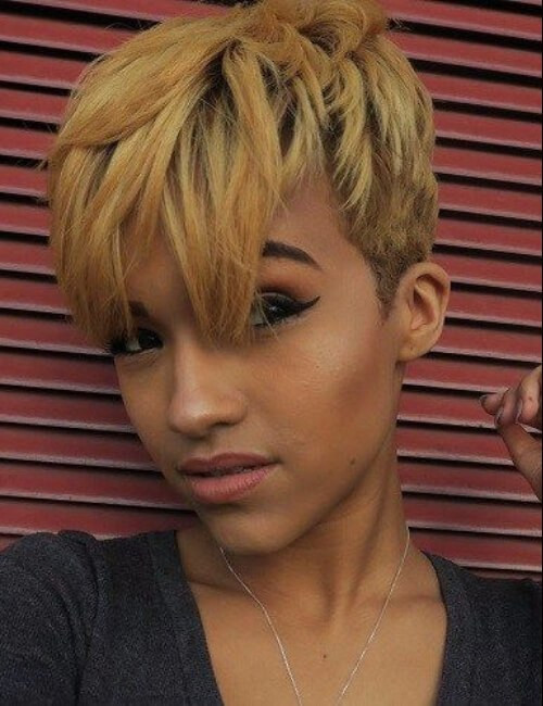 Short Black Hairstyle with Honey Highlights for Black Women