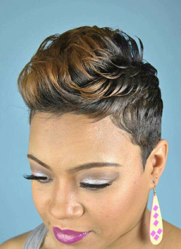 Short Black Hairstyle with Honey Highlights for Black Women