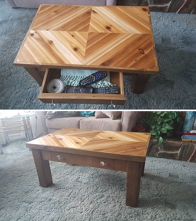 Pallet coffee table with storage drawers