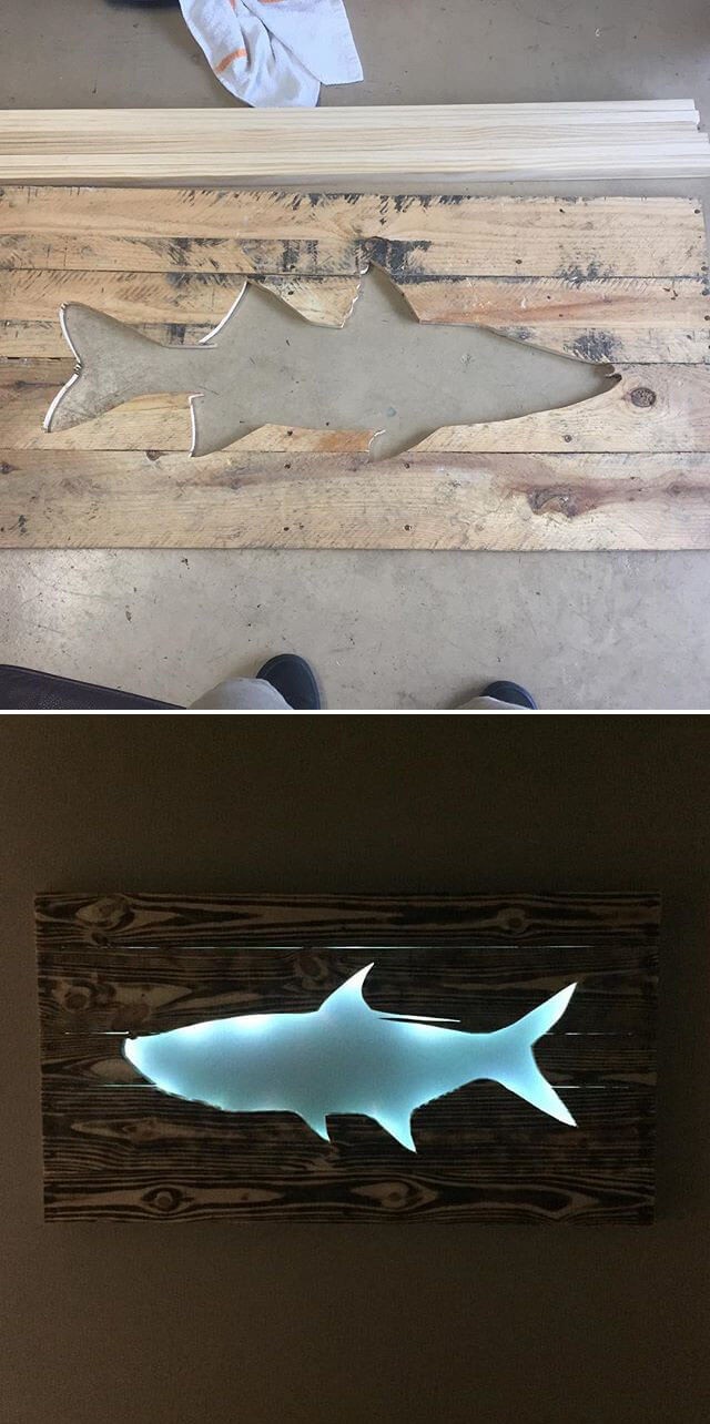 best wood pallet shelf with fish art