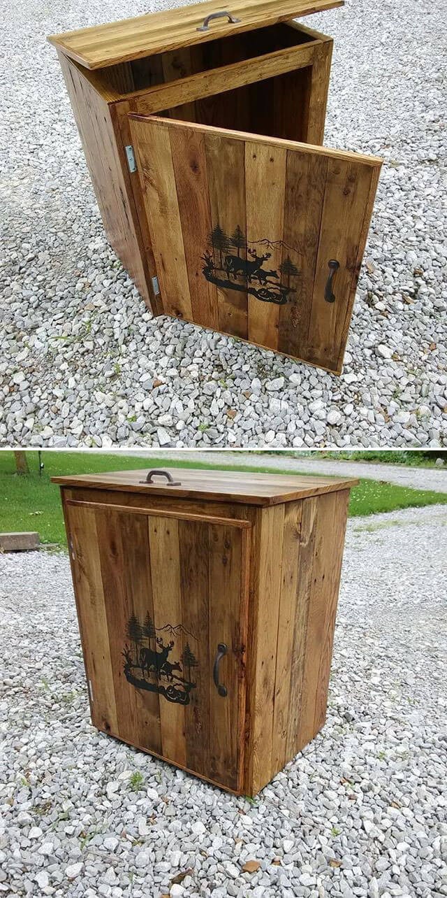One level up pallet side table with cabinets