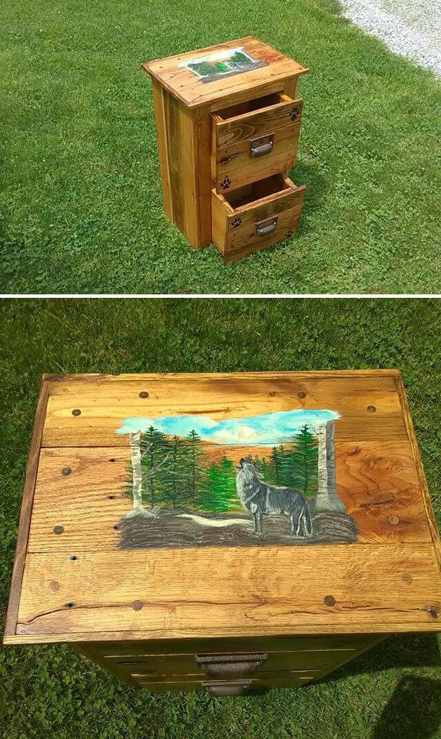 One level up pallet side table with drawers