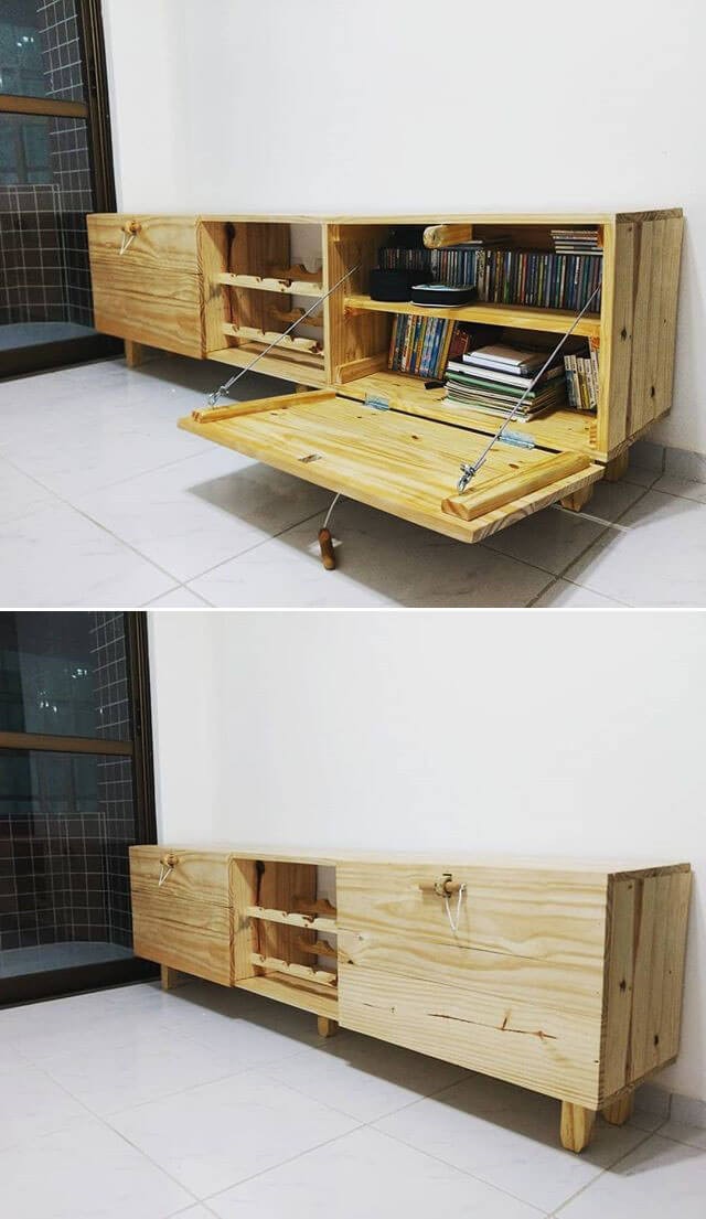 pallet tv stand with storage cabinets