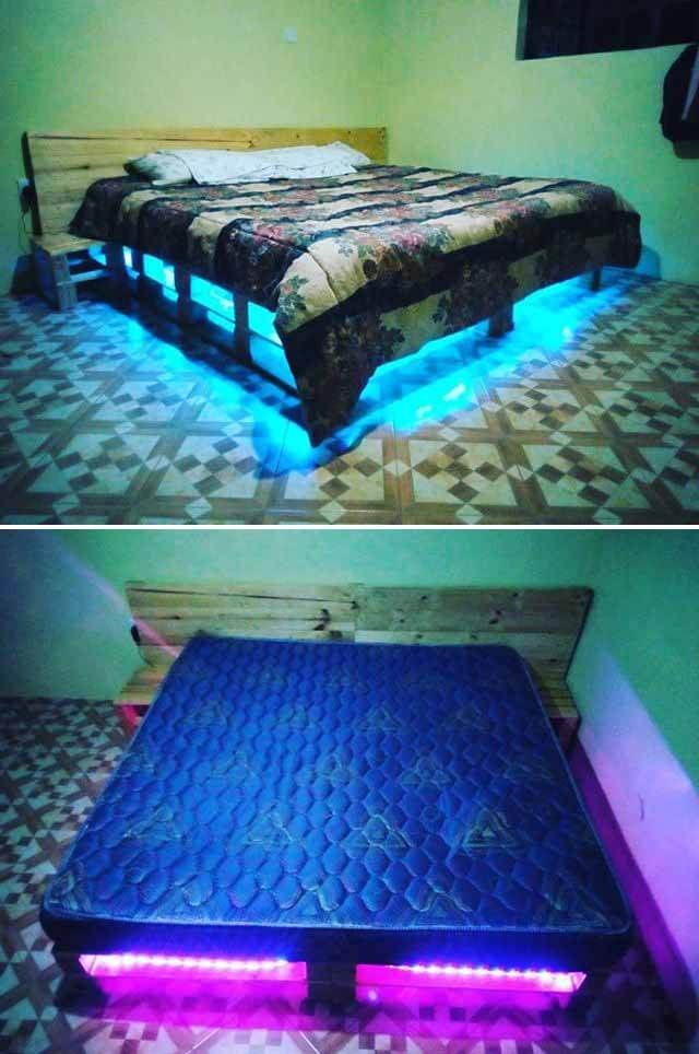 easy pallet bed with hidden lights